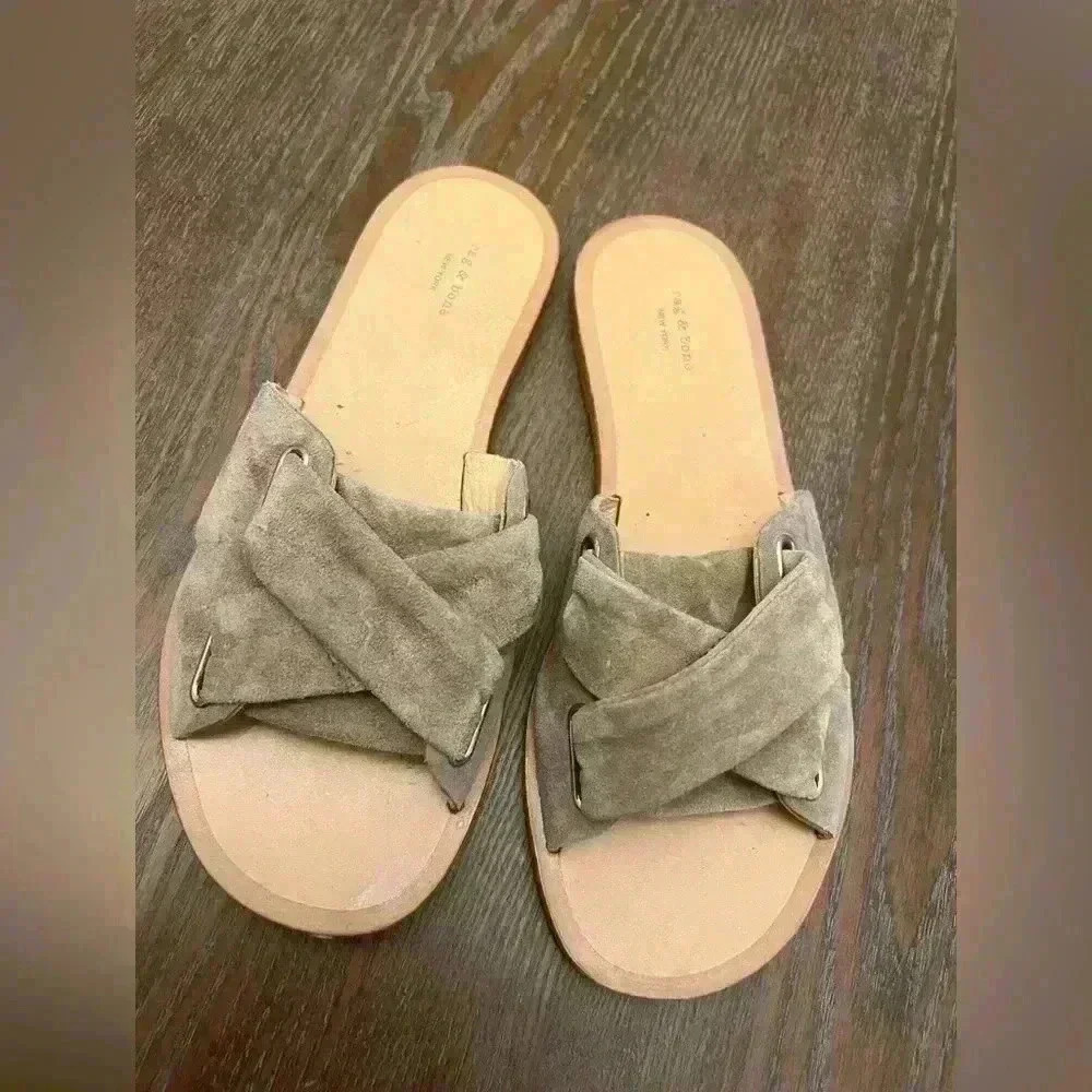 Rag and Bone Suede Cris Cross Flats Slip On Sandals Size 36 USA 6.5